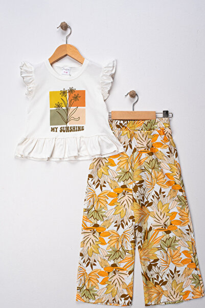 BABY SPORT Kız Çocuk Yazlık Takım Pamuklu Alt ve Üst Çiçek Desen Pantolon