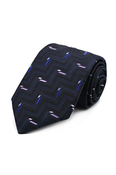 Sade Kravat Black Blue Lilac Special Small Patterned Silk Tie 33131 Black
