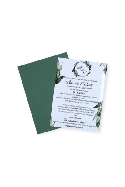 Fabricacucadouri.ro Pachet 50 Invitație Nuntă cu Plic Verde închis și Design ...