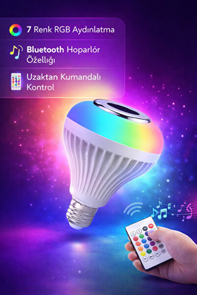 Hane Dostu RGB Kumandalı Bluetooth Hoparlörlü LED Ampul 12W Renk Değiştiren M...
