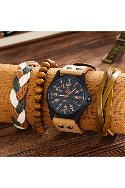 SOKI Suki men's watch with a modern design and a luxurious beige leather strap