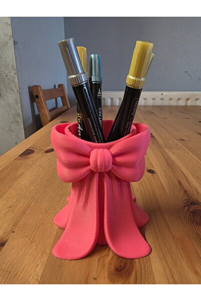 KMA Tekstil حامل فرشاة مكياج وردي بتصميم فيونكة |   منظم سطح المكتب