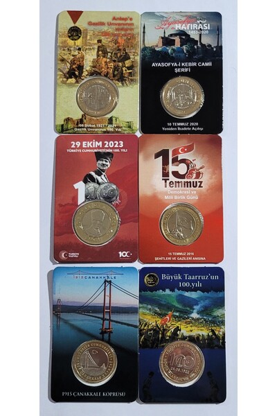 3Alp Koleksiyon 6 ADET ÖZEL TEMALI PARA – 1 LİRA + 5 LİRA – KİTLERİNDE – ÇİL SET