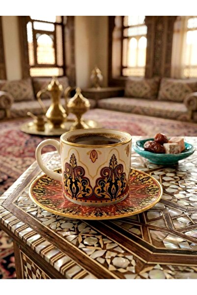 SAMSA Altın Otantik motif'li 6 Kişilik Porselen Kahve Fincan Takımı (80 ml)