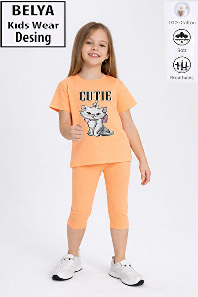 Belya Kids Wear Trend Design Cute Cat12 Girls' Cotton Fabric T-Shirt Leggings...