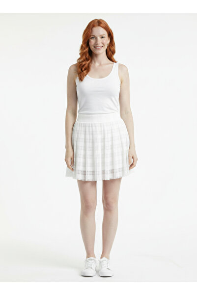 Neden Tekstil White Mesh Mini Skirt with Elastic Waist