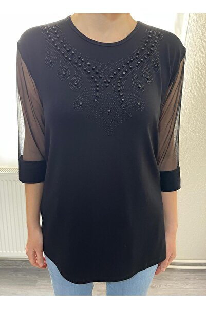 Darling Women's Black Crew Neck Front Beaded Sleeves Tulle Pack Mother Combed...