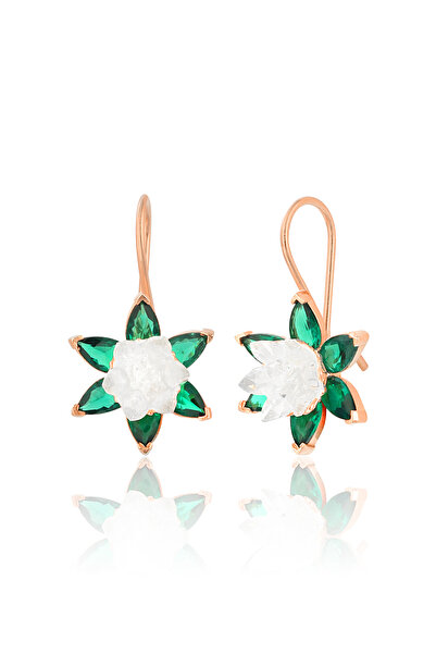 Zanaatsilver 925 Ayar Gümüş Lotus Nilüfer Çiçeği Rose Mengeç Küpe