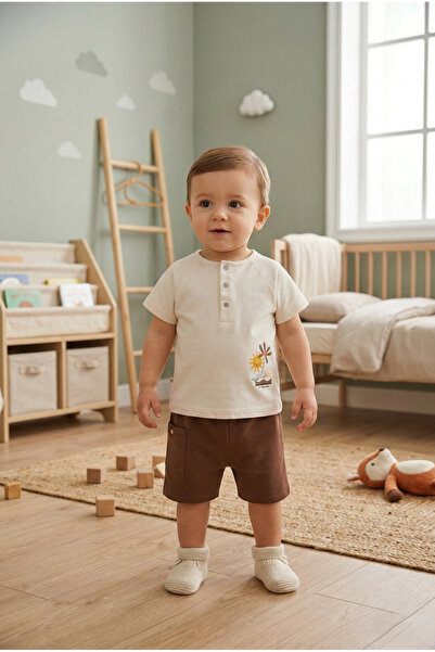 Caramell 100% Cotton Baby Boy Summer Shorts Set Palmiye Printed Bottom Top Set