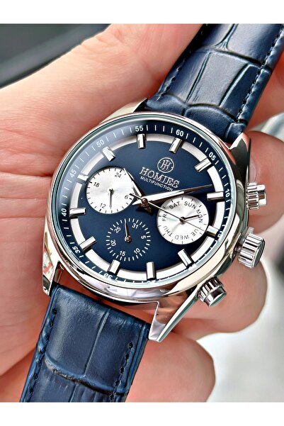 Homies ساعة يد رجالية كلاسيكية أصلية باللون الأزرق الداكن جلد كوردون + سوار