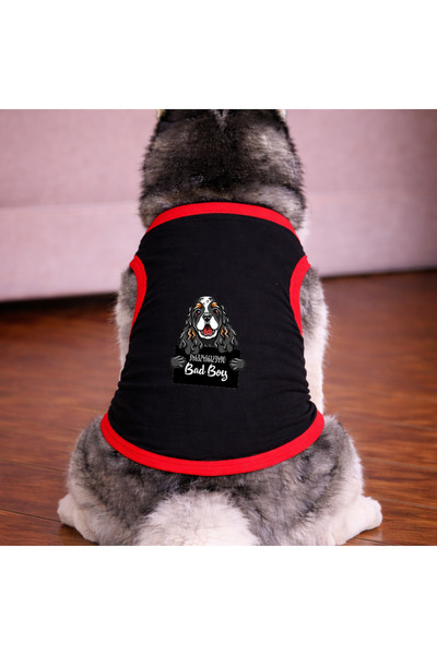 petite pati تي شيرت أسود اللون من نوع Wanted King Dog للكلاب (100% قطن ممشط ق...