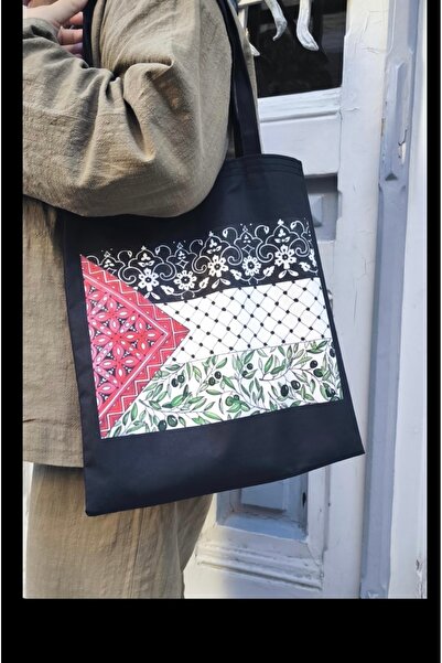 MİNELEŞARP34 Mineşarpt Black Palestine Flag Pattern Printed 190 Grams Raw Clo...