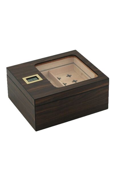 Falconetti Sedir Ağacı Kahverengi iki Katlı Camlı Dijital Humidor Puro Kutusu...