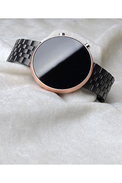 MİNPO Unisex Akıllı Saat Rose Gold Kasa Siyah Çelik Kordon 2 Tuşlu Model