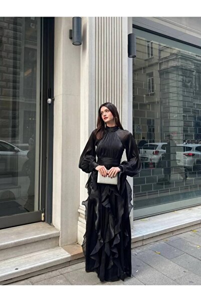 zoezoe Eli-s Straplez Volanlı Yırtmaçlı Janjan Şifon Abiye Elbise