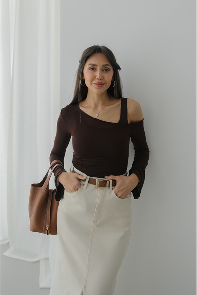 Havoş Brown Fallon Asymmetric Blouse Tank Top Double Set