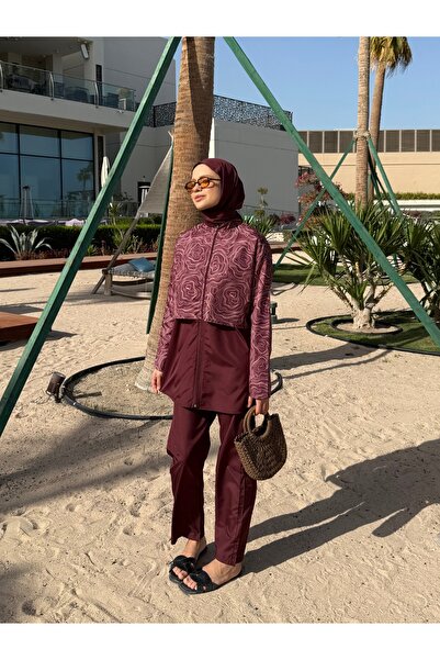 lurex moda Doha Parachute Fabric 3-Piece Fully Covered Hijab Swimsuit