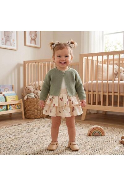 Luna Kids Store طقم كارديجان تشيري 100% قطن عضوي مكون من 3 قطع باللون الأخضر