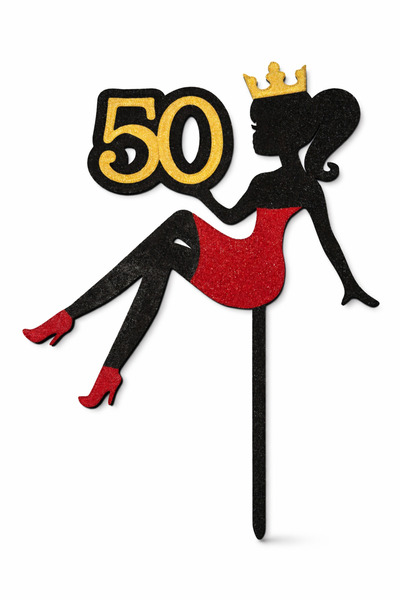 LİYA3D 50 Yaş Taçlı Kadın Siluet Pasta Süsü – Şık Doğum Günü Cake Topper – 3D...