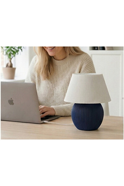 Morvia Mushroom Abajur Lacivert Beyaz – Modern Dekoratif Gece Lambası