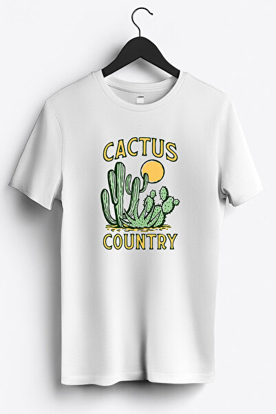 Cactüs Country Baskılı Regular Sıfır Yaka %100 Pamuk Unisex Penye T-Shirt