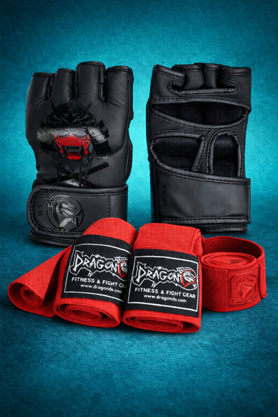 Dragondo Dragon Yakuza Bandaj & Profesyonel MMA Eldiveni 2’li Set – Kırmızı /...