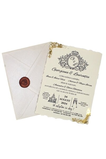 Fabricacucadouri.ro Pachet 50 Invitație Nuntă cu Plic Alb Sidefat și Sigiliu ...