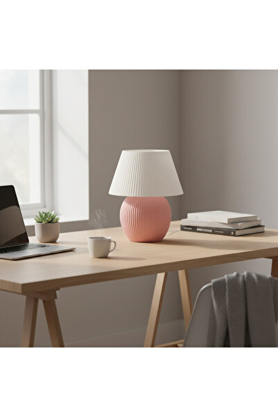 Morvia Mushroom Abajur Pembe Beyaz – Modern Minimalist Masa Lambası 25 cm