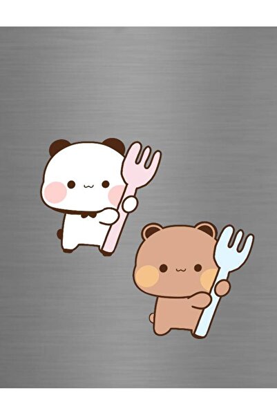 ADA 3D Dudu Bubu Peach Goma Mutfak Çatal Tutan Ayıcık Figürlü Dekoratif Buzdo...