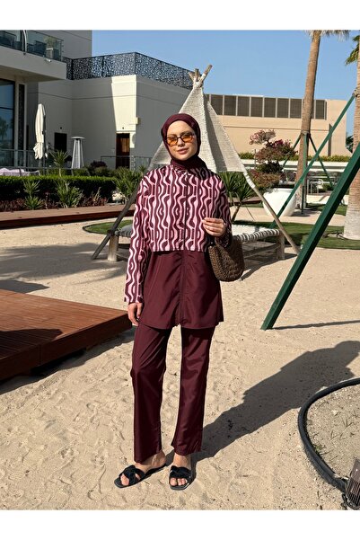 lurex moda Doha Parachute Fabric 3-Piece Fully Covered Hijab Swimsuit