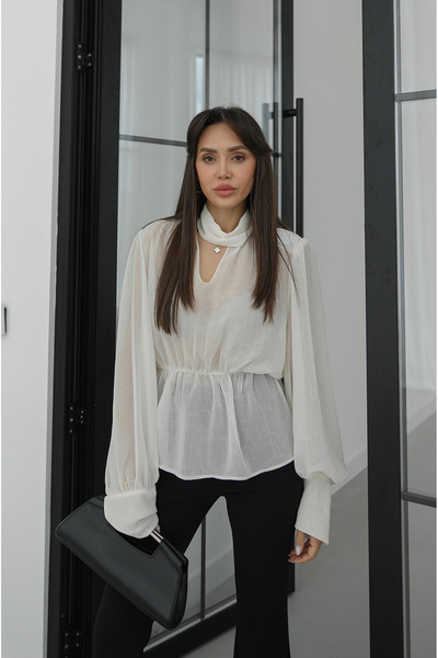 Havoş Ecru Dietz Belt Detailed Blouse