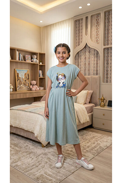 h.kids فستان "كيوت جيرل" بناتي كاجوال مريح - بلون النعناع الهادئ
