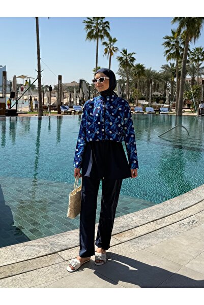 lurex moda Doha Parachute Fabric 3-Piece Fully Covered Hijab Swimsuit