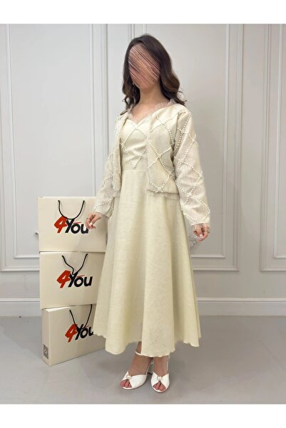 NO BRAND فستان ميدي بيج أنيق مع جاكيت بتطريز لؤلؤ
