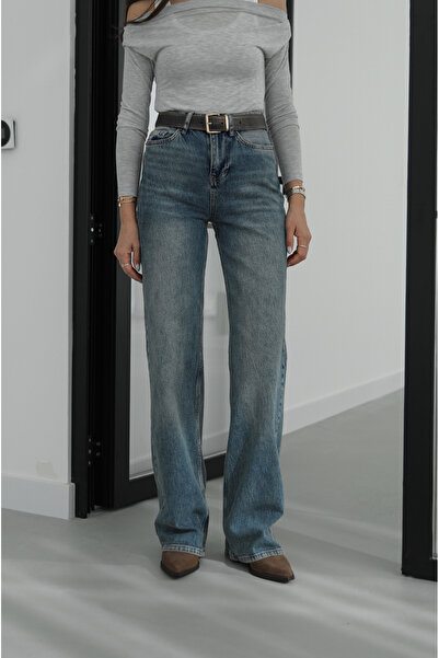 Havoş Blugi drepți, lungi, albaștri, cu aspect vintage