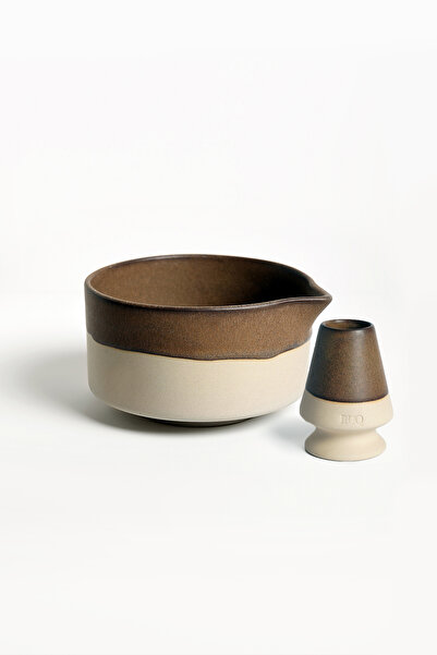 RUQ Ceramics Kahverengi Matcha Kasesi & Whisk Set (600 ml)