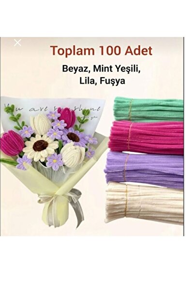 hobi market art 100 Adet 4'lü Şönil Seti (BEYAZ,MİNT,LİLA VE FUŞYA) ÇİÇEK YAP...