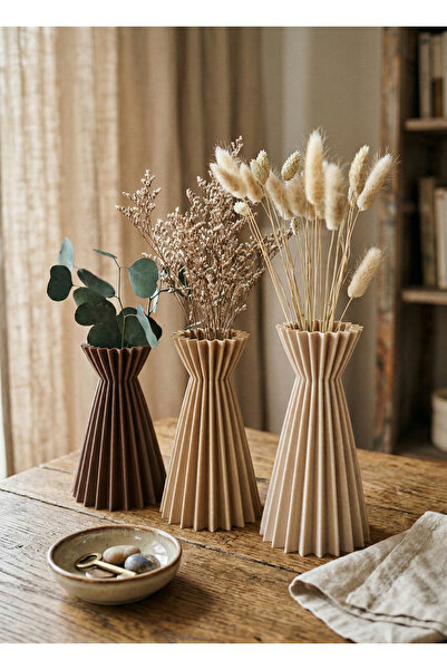 Laurel Design Velora Modern Pileli Kuru Çiçek Vazosu, 3 Farklı Boy Seçeneği, ...