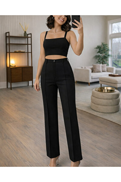 Kokosh moda Pantaloni de damă din țesătură cu talie înaltă și croială confort...