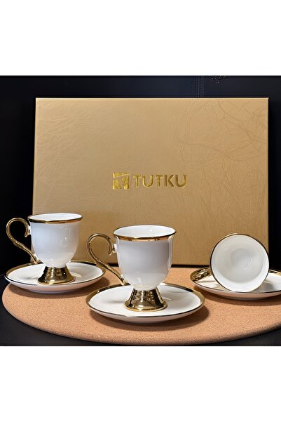 Tutku فنجان قهوة تركي بتصميم أنيق وتفاصيل ذهبية يتسع لـ 6 أشخاص