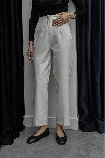 Havoş Ecru High Waist Trousers with Pencil Detail