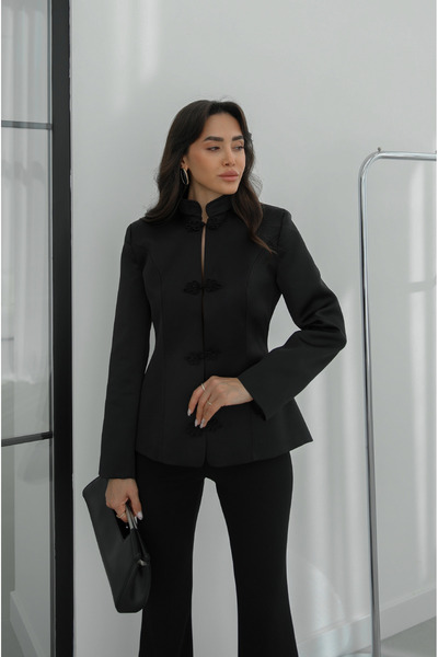 Havoş Jachetă neagră din satin Napoleon