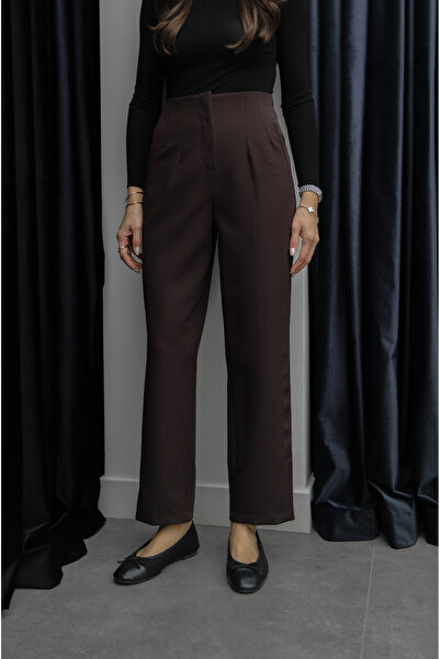 Havoş Brown High-Waisted Trousers with Pencil Detail