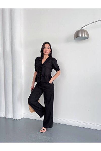 timagna Ženski gornji i donji deo kompleta, bluza na vezanje i pantalone, dvo...