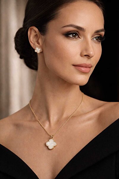 Banum Luxury Şık Çelik Yonca Beyaz Set