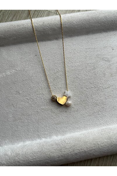 Pel Design قلادة من الفولاذ اللؤلؤي على شكل نجمة مع تفاصيل على شكل قلب مصنوعة...