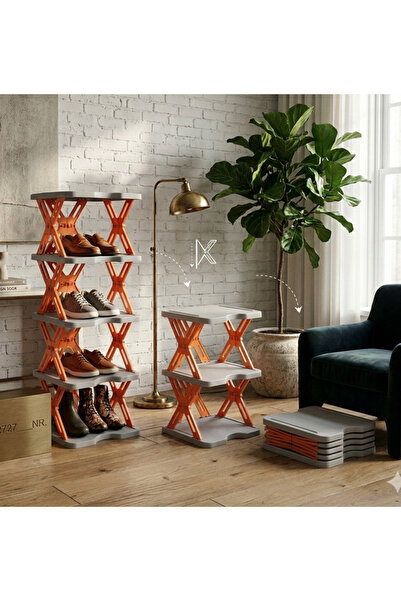 EVİST YENİ NESİL AKORDİYON & KATLANIR ( 5 KATLI ) PLASTİK AYAKKABILIK-GRİ TAB...