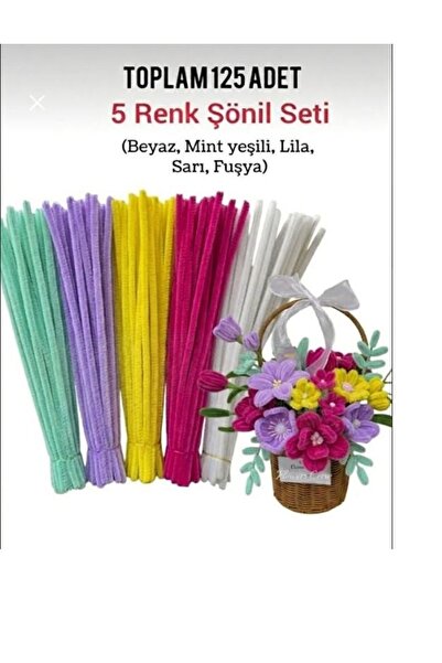hobi market art 125 Adet 5'li Şönil Seti (BEYAZ,MİNT,SARI,LİLA VE FUŞYA) ÇİÇE...