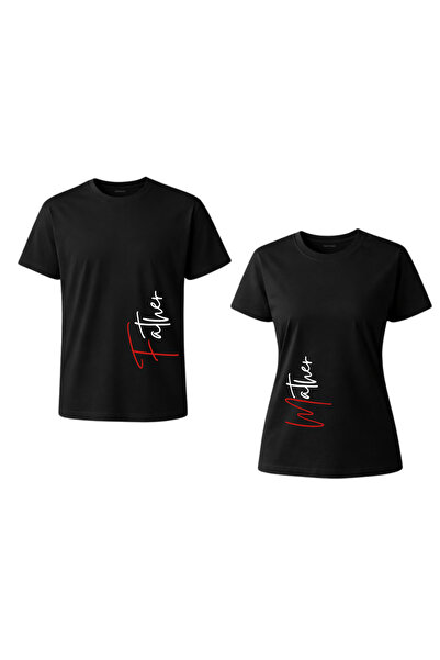 PERISENSE Sevgili Çift Kombini 2'li Takım Father Mother Baskılı Standart Kalı...