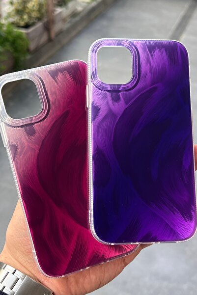 EDELFU iPhone 11 Compatible - Feather Patterned Burgundy and Purple Cover Glo...